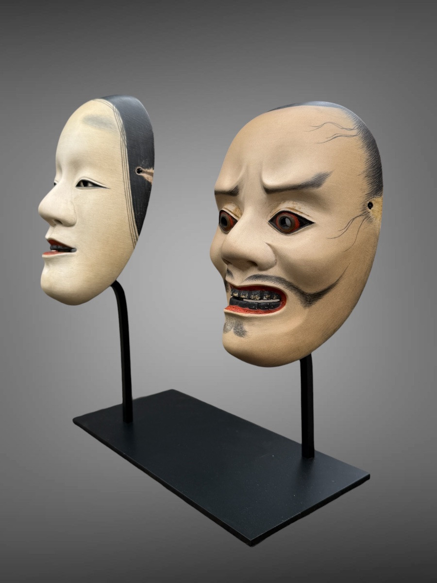Meeting Of Two Noh Theatre Masks - Meiji Period (1868-1912). -photo-3