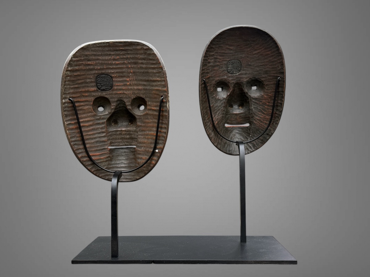 Meeting Of Two Noh Theatre Masks - Meiji Period (1868-1912). -photo-4