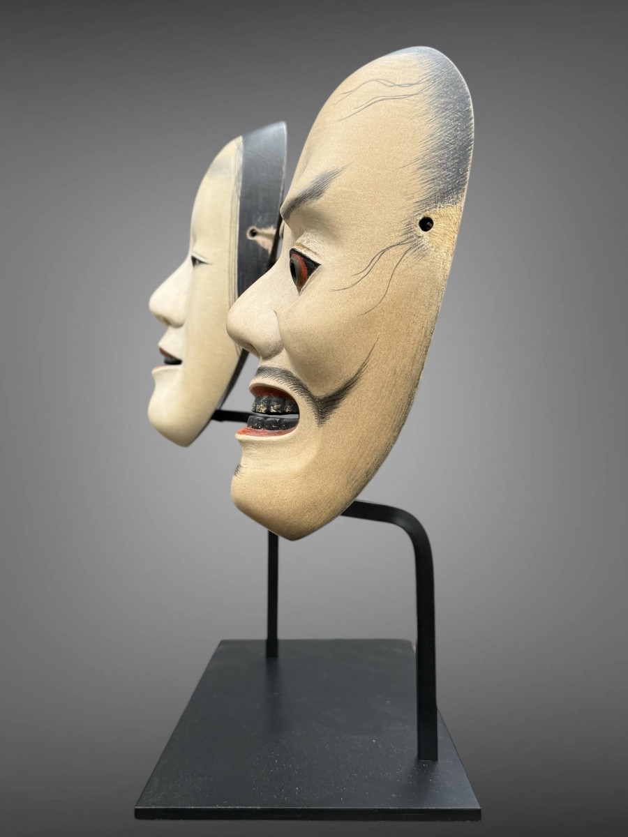 Meeting Of Two Noh Theatre Masks - Meiji Period (1868-1912). -photo-1