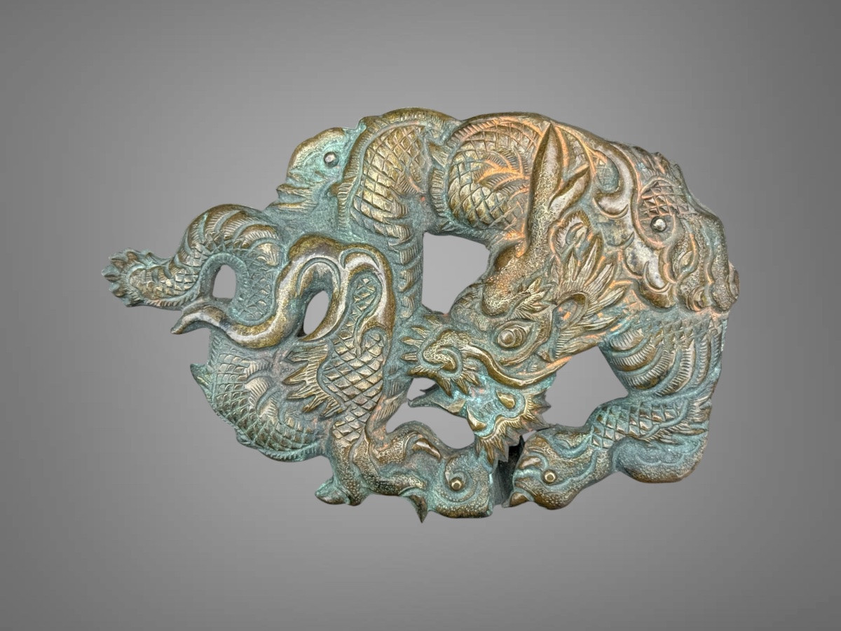 Maedate Stamped And Finely Engraved Copper Depicting A Dragon In Clouds - Edo Period. -photo-3