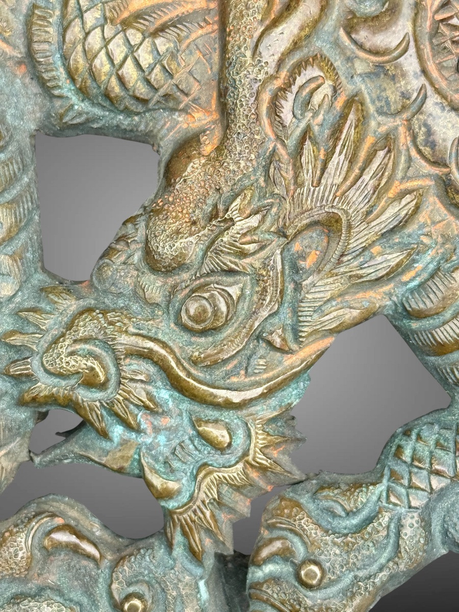 Maedate Stamped And Finely Engraved Copper Depicting A Dragon In Clouds - Edo Period. -photo-1