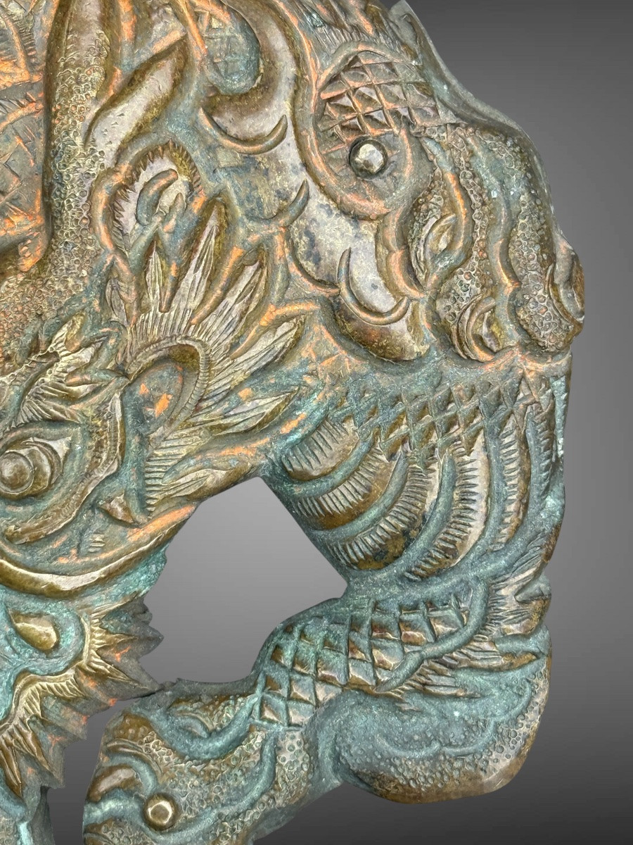 Maedate Stamped And Finely Engraved Copper Depicting A Dragon In Clouds - Edo Period. -photo-3