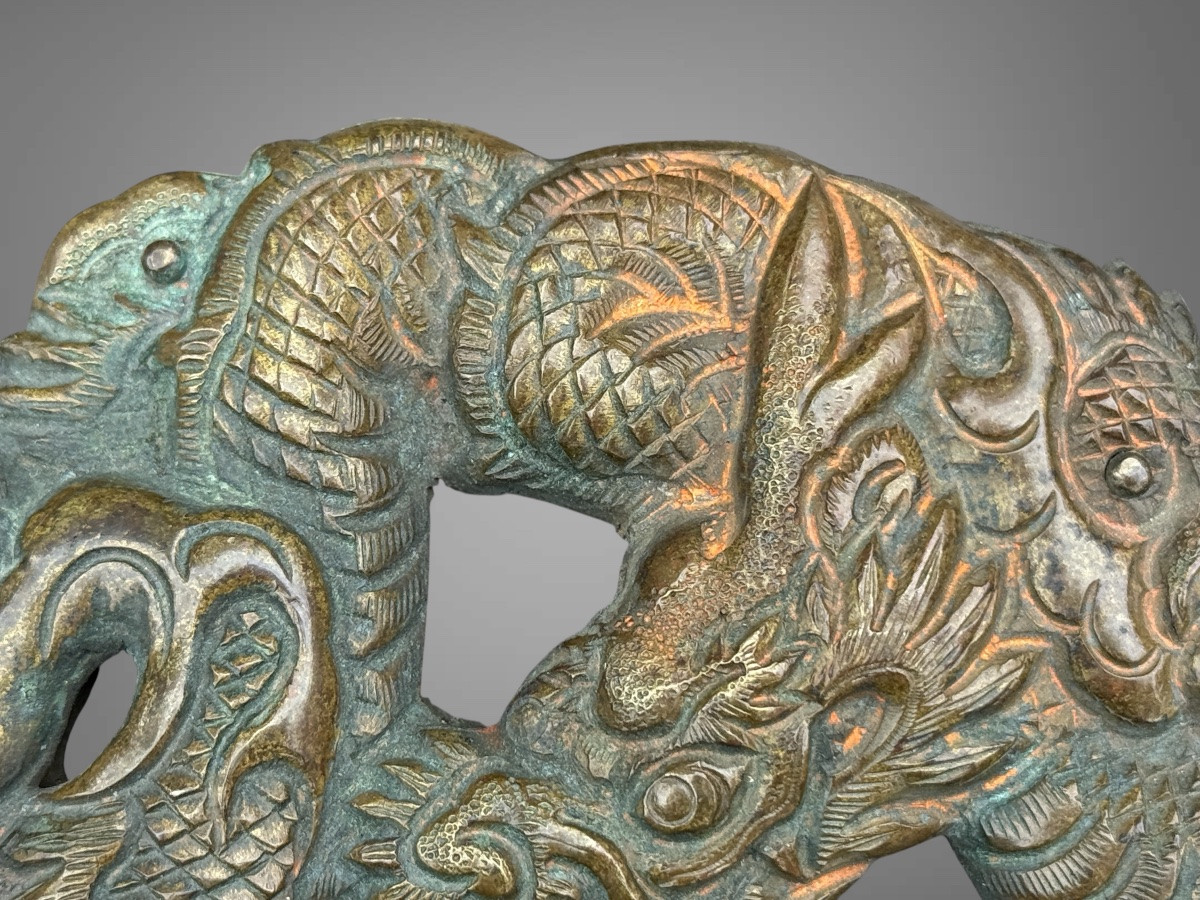 Maedate Stamped And Finely Engraved Copper Depicting A Dragon In Clouds - Edo Period. -photo-5