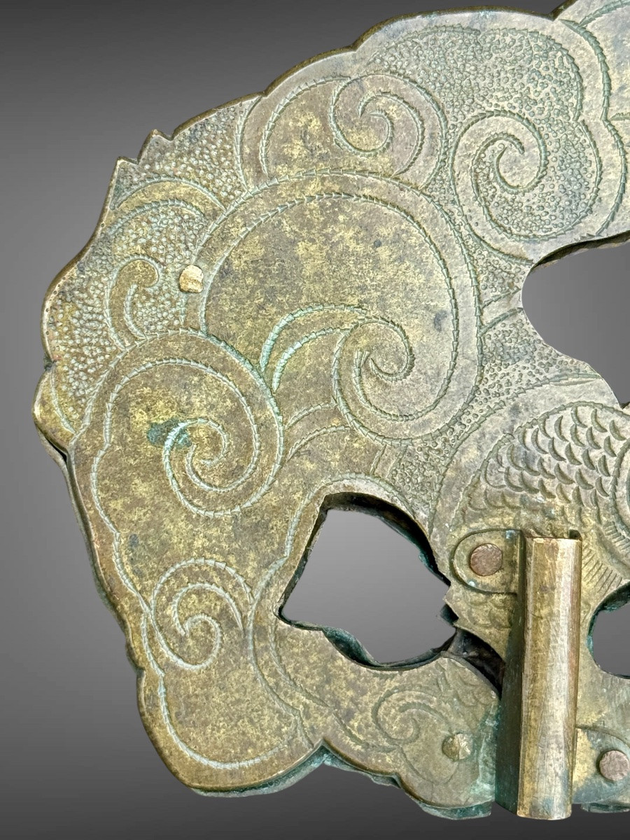 Maedate Stamped And Finely Engraved Copper Depicting A Dragon In Clouds - Edo Period. -photo-6