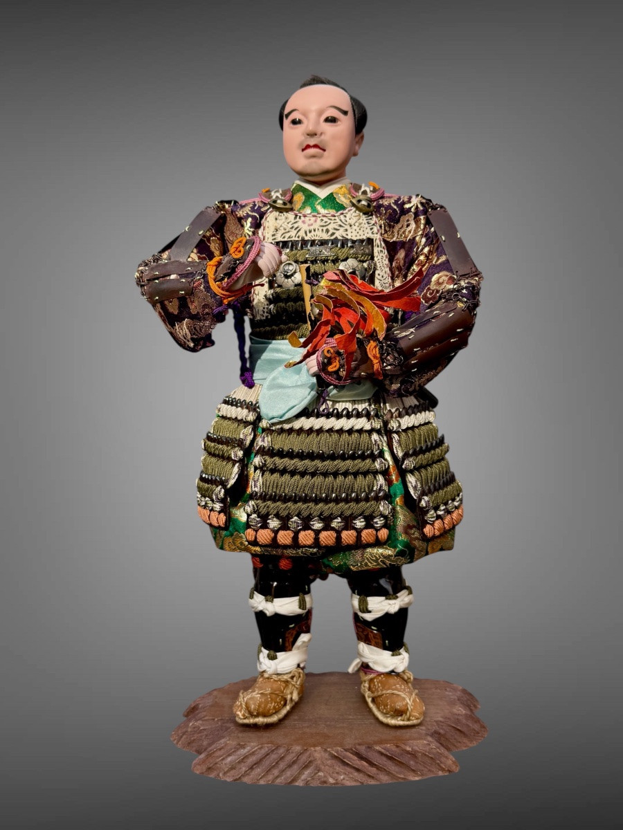 Poupée Musha Ningyô Figurant un écuyer porte sashimono du clan Inaba - Période Showa: 1926-1989-photo-3