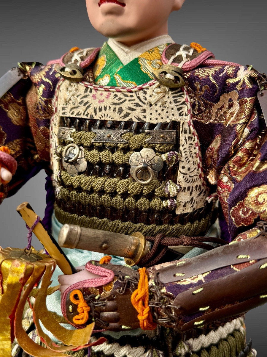 Poupée Musha Ningyô Figurant un écuyer porte sashimono du clan Inaba - Période Showa: 1926-1989-photo-2