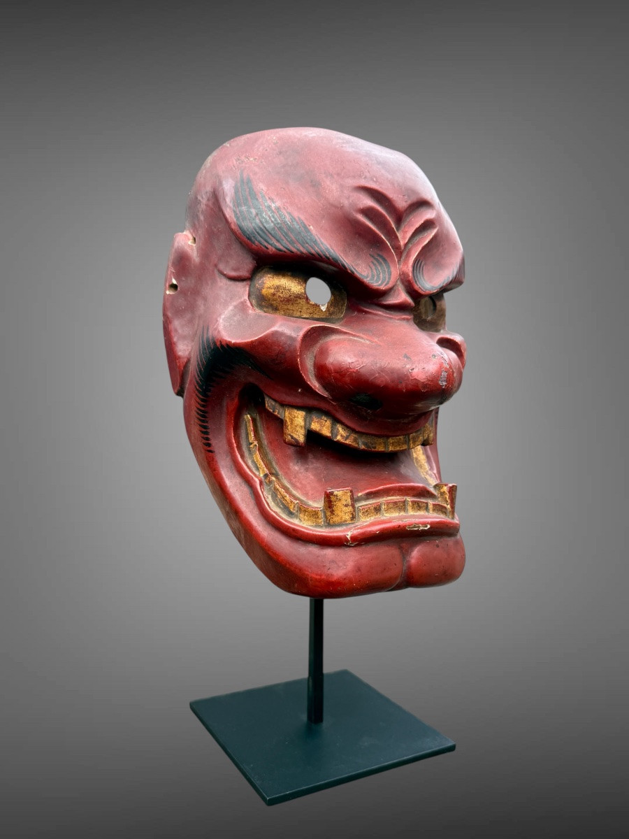 Masque Bugaku En Bois Monoxyde Sculpté  - Période Edo (1603 - 1868).-photo-2
