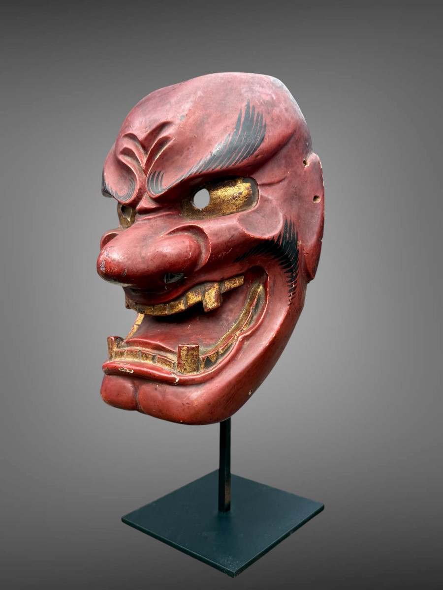 Masque Bugaku En Bois Monoxyde Sculpté  - Période Edo (1603 - 1868).-photo-4