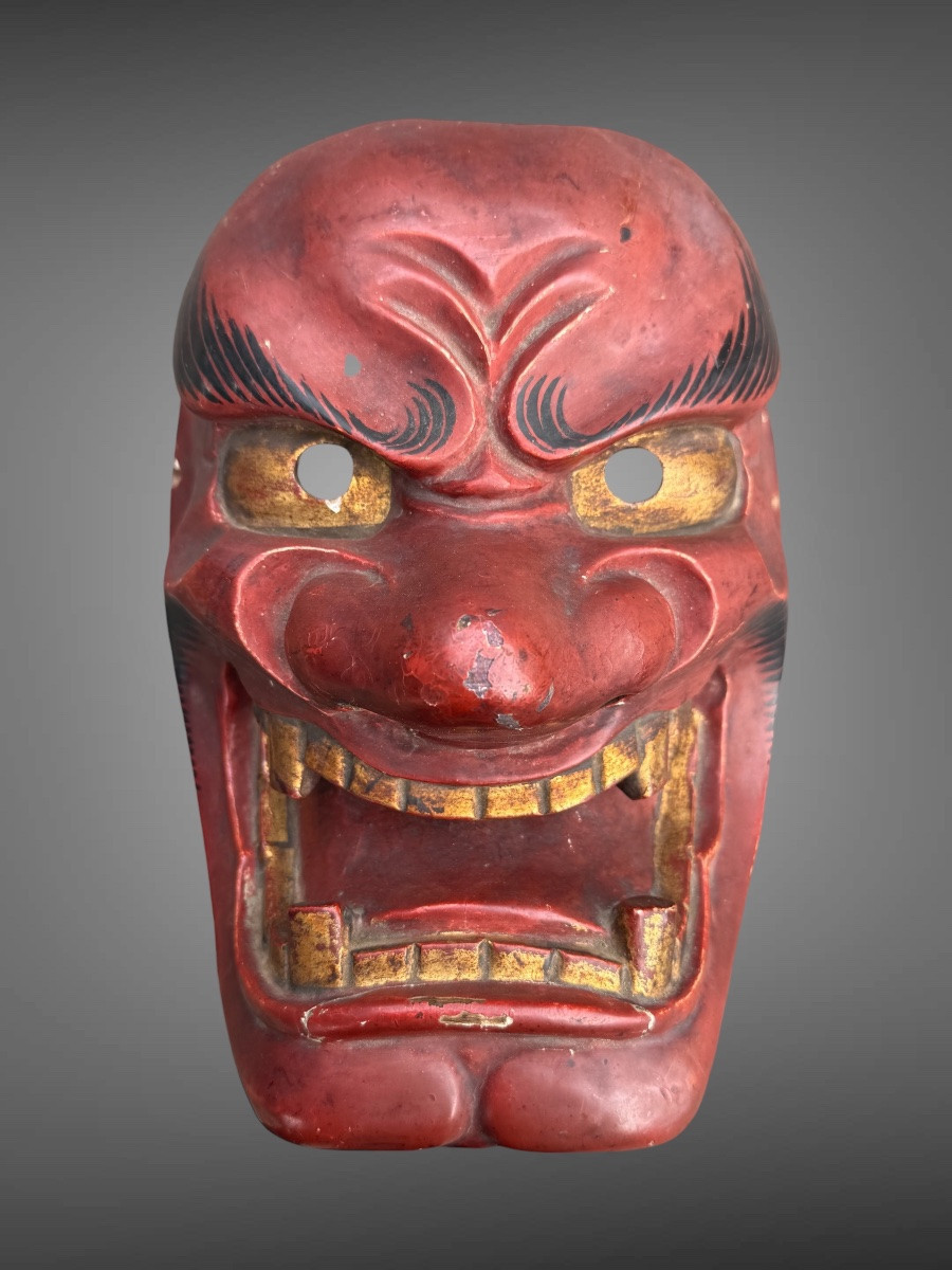 Masque Bugaku En Bois Monoxyde Sculpté  - Période Edo (1603 - 1868).-photo-2