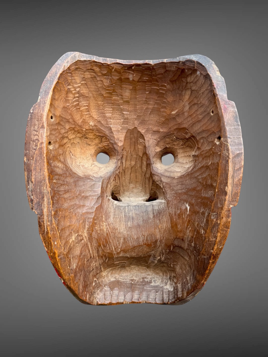 Masque Bugaku En Bois Monoxyde Sculpté  - Période Edo (1603 - 1868).-photo-3