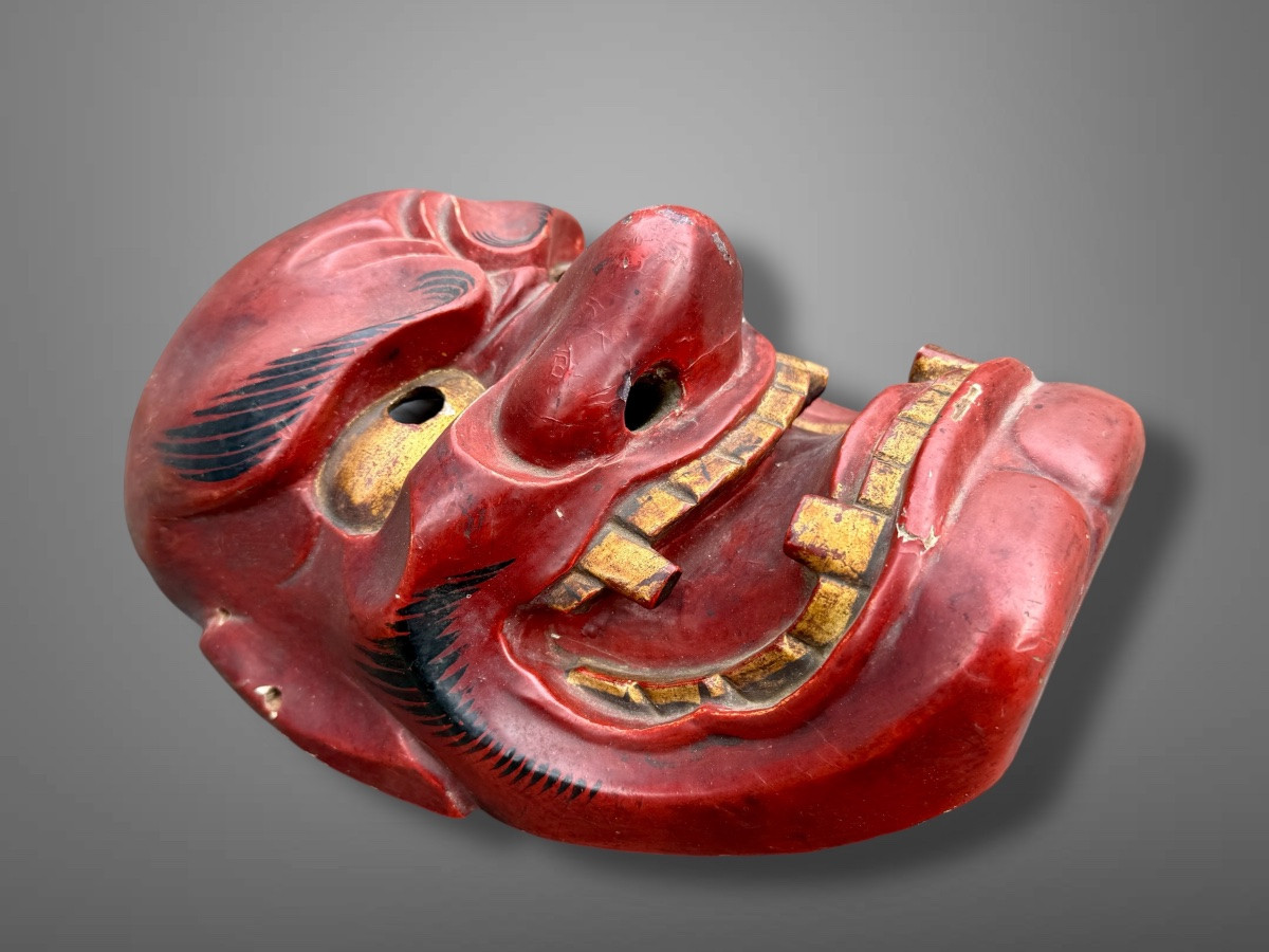 Masque Bugaku En Bois Monoxyde Sculpté  - Période Edo (1603 - 1868).-photo-4