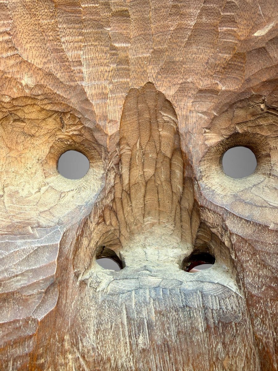 Masque Bugaku En Bois Monoxyde Sculpté  - Période Edo (1603 - 1868).-photo-6