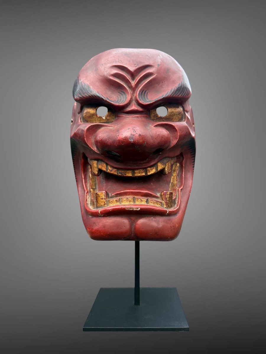 Masque Bugaku En Bois Monoxyde Sculpté  - Période Edo (1603 - 1868).