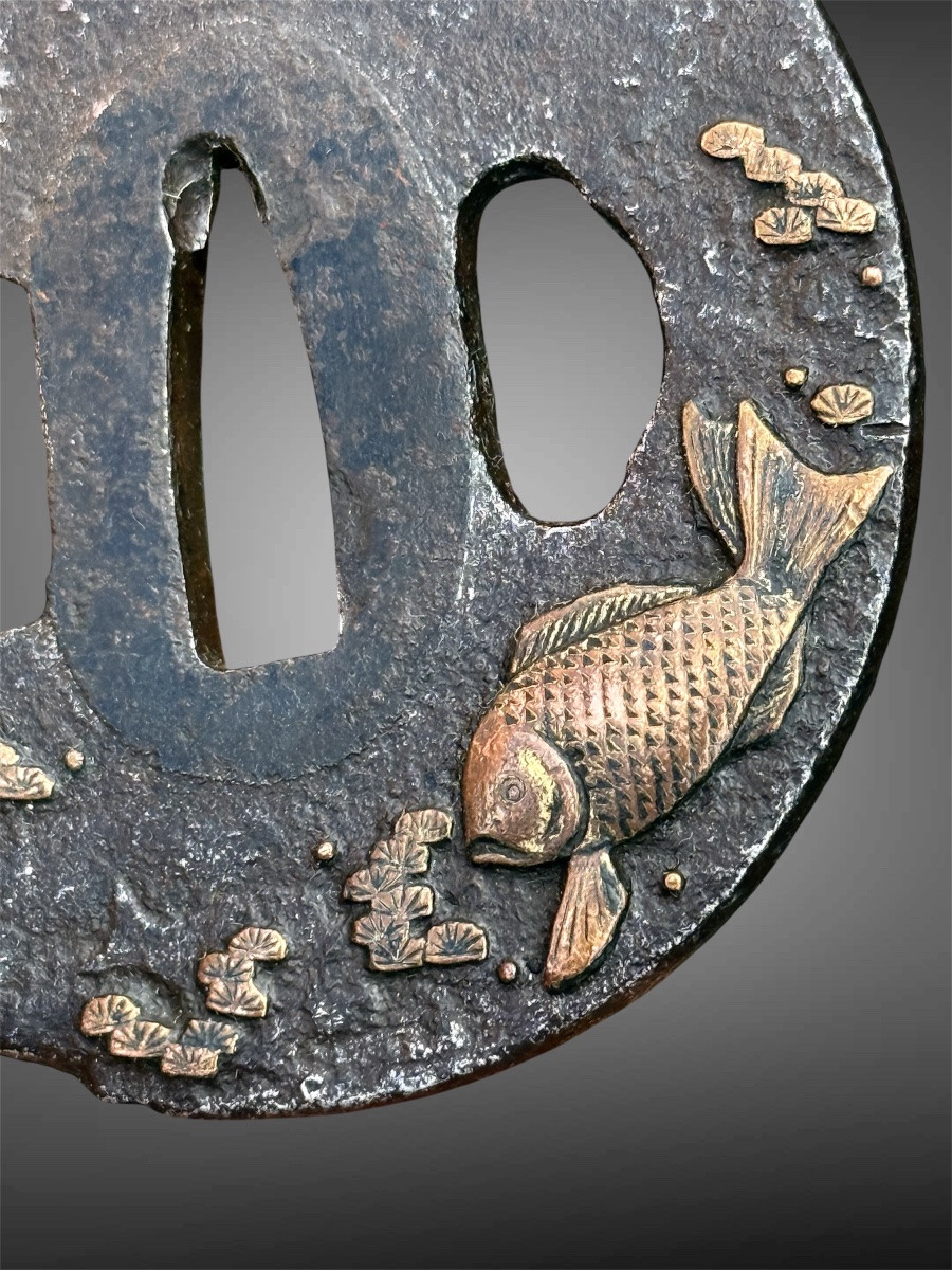Iron Nara-maru-gata Tsuba Decorated With A Fish, Edo Period (1603-1868).-photo-3
