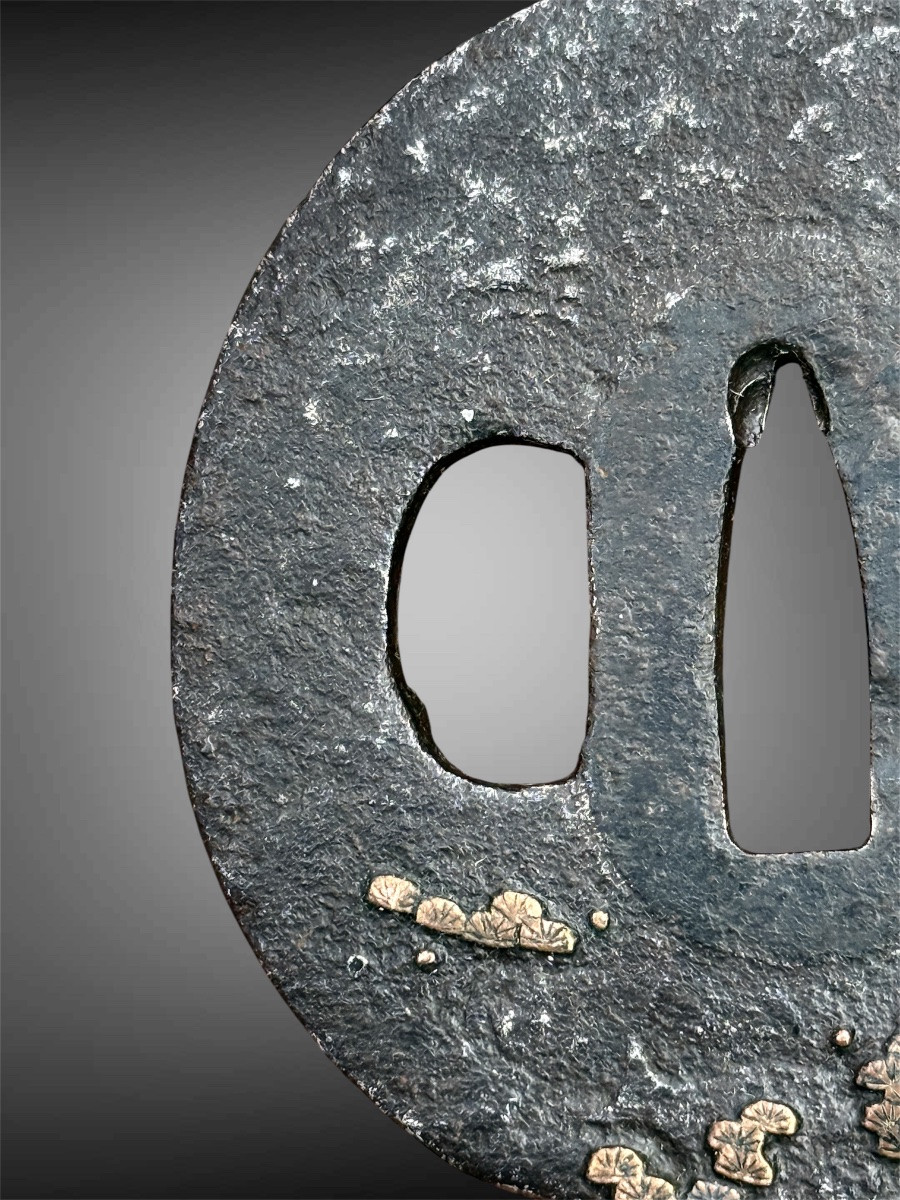 Iron Nara-maru-gata Tsuba Decorated With A Fish, Edo Period (1603-1868).-photo-3