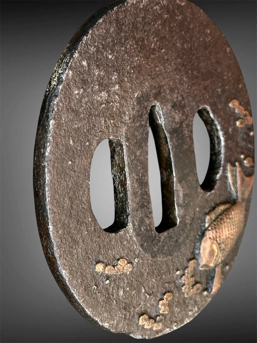 Iron Nara-maru-gata Tsuba Decorated With A Fish, Edo Period (1603-1868).-photo-6
