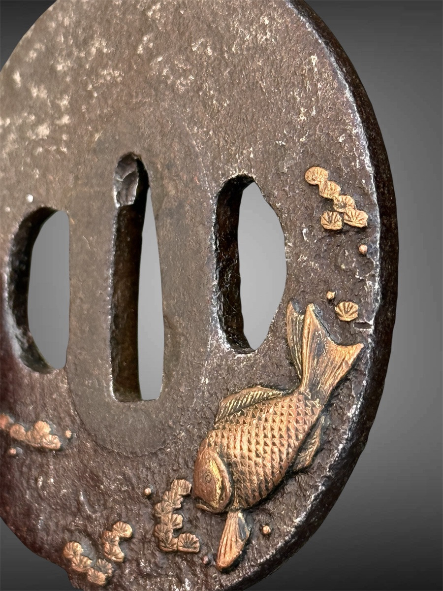 Iron Nara-maru-gata Tsuba Decorated With A Fish, Edo Period (1603-1868).-photo-7