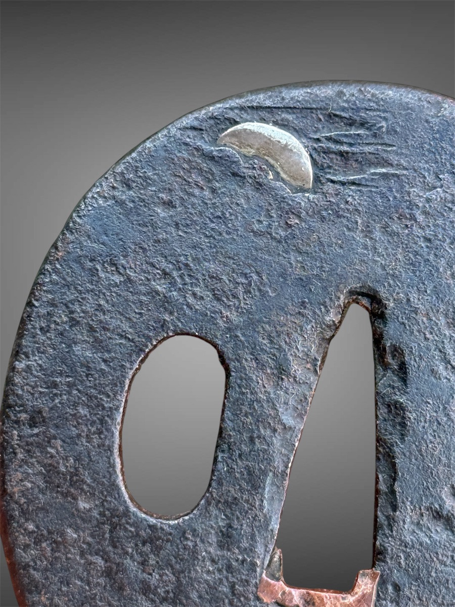 Iron Tsuba Nara-maru-gata Depicting A Tile Under The Moon - Edo Period (1603-1868).-photo-4