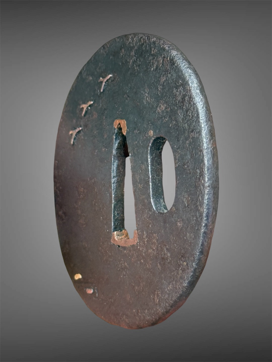 Iron Tsuba Nara-maru-gata Depicting A Tile Under The Moon - Edo Period (1603-1868).-photo-6