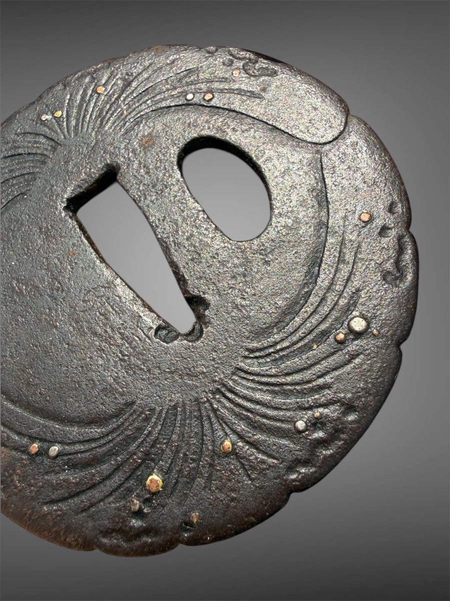 Wrought-iron Tsuba Maru-gata With Stylized Plant Motifs - Edo Period (1603-1868).-photo-1