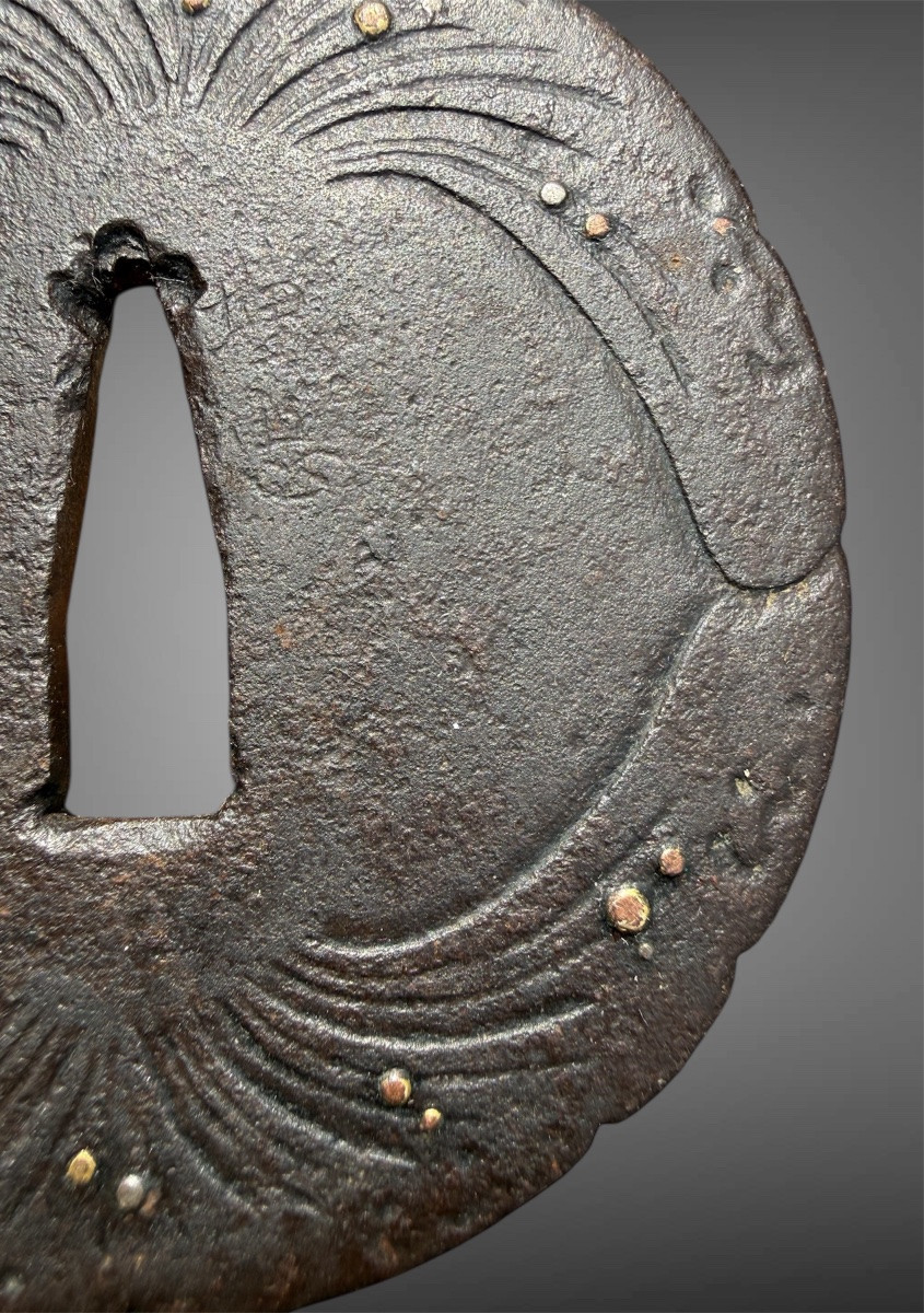 Wrought-iron Tsuba Maru-gata With Stylized Plant Motifs - Edo Period (1603-1868).-photo-5