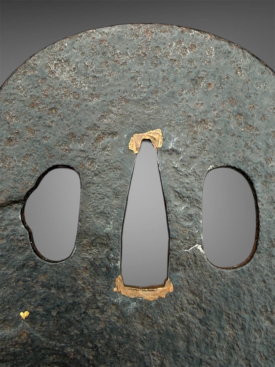 Tsuba naga-maru-gata en fer forgé et incrusté à décor d’un paysage - Période Edo (1603-1868).-photo-5