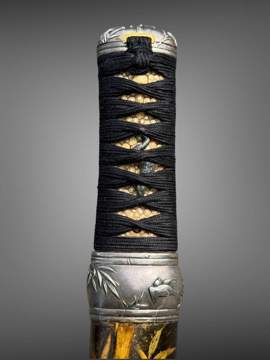  Tanto de samuraï, monture en argent et soya laquée - Période Edo (1603-1868).-photo-4