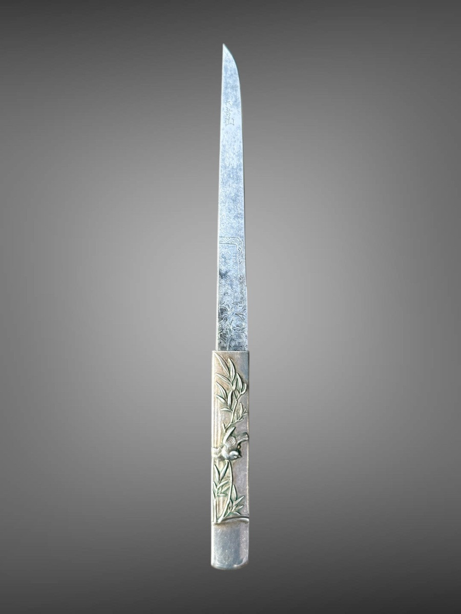  Tanto de samuraï, monture en argent et soya laquée - Période Edo (1603-1868).-photo-2