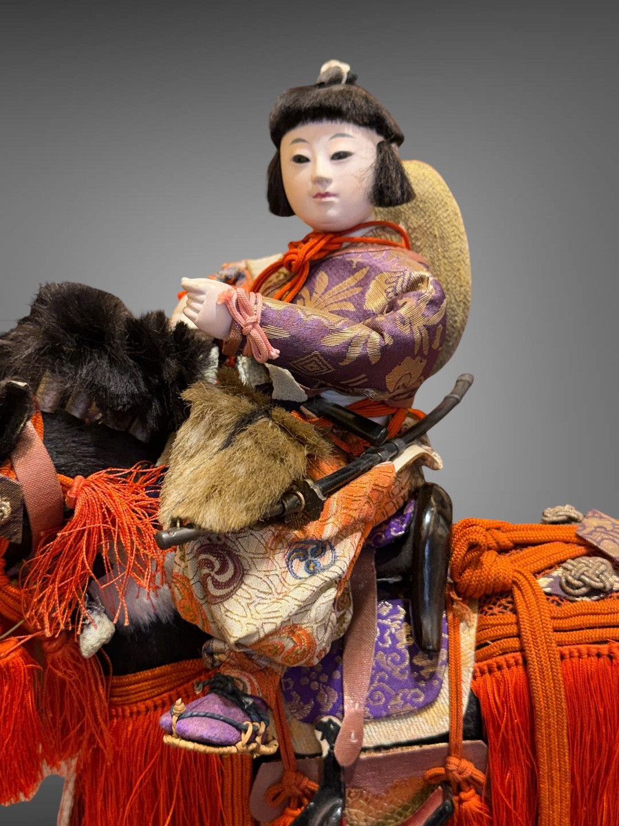 Musha Ningyô Doll Featuring A Samurai On Horseback And His Squire - Showa Period (1926-1989).-photo-1