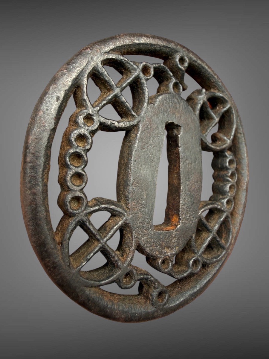 Openwork Wrought-iron Tsuba Maru-gata With Horse Bits - Edo Period (1603-1868).-photo-7
