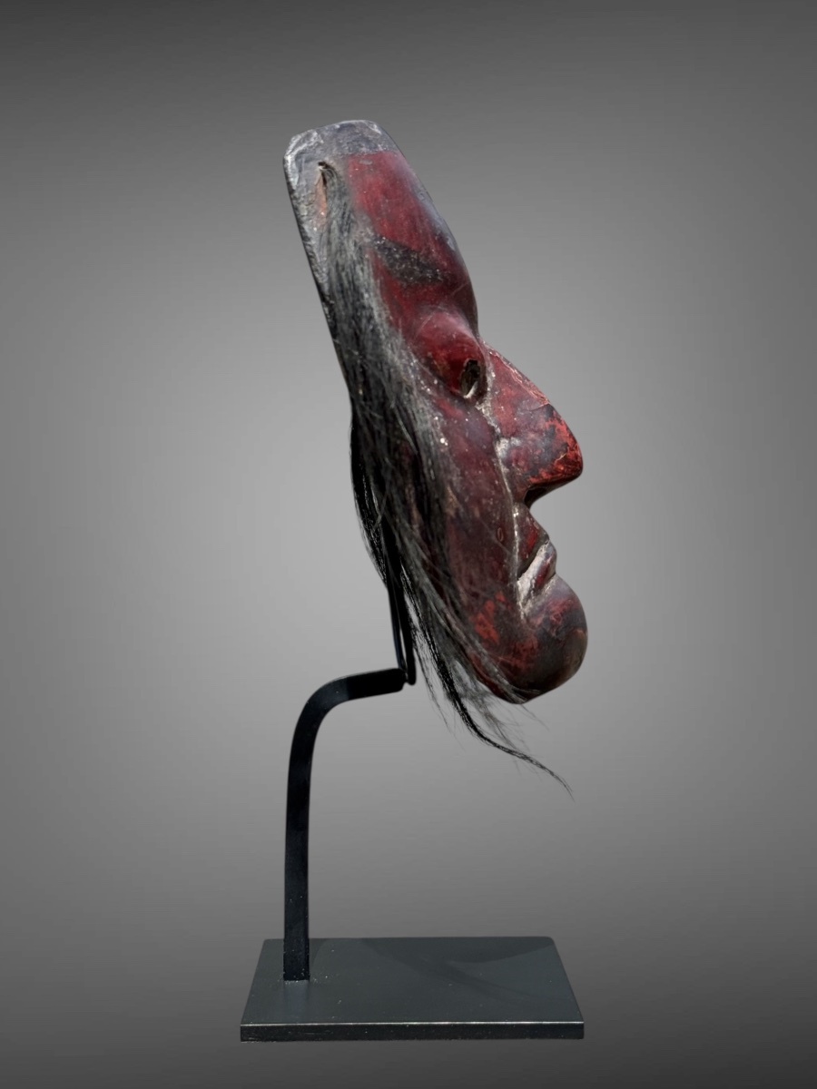 Masque Kagura, type démon,  en bois monoxyde sculpté  - Période Edo (1603 - 1868).-photo-3