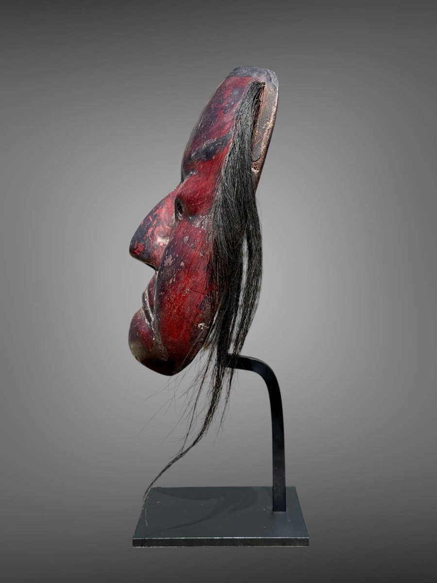 Masque Kagura, type démon,  en bois monoxyde sculpté  - Période Edo (1603 - 1868).-photo-1