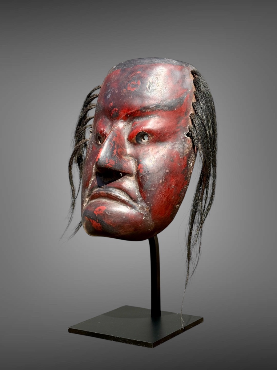 Masque Kagura, type démon,  en bois monoxyde sculpté  - Période Edo (1603 - 1868).-photo-2