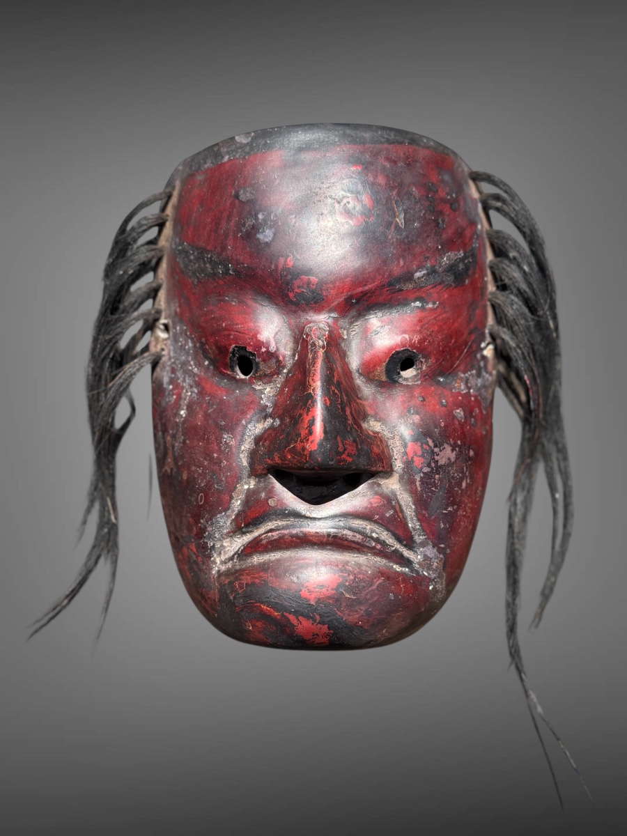 Masque Kagura, type démon,  en bois monoxyde sculpté  - Période Edo (1603 - 1868).-photo-3