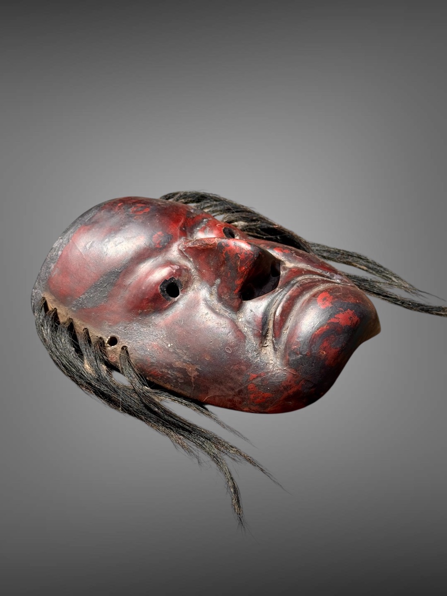 Masque Kagura, type démon,  en bois monoxyde sculpté  - Période Edo (1603 - 1868).-photo-7