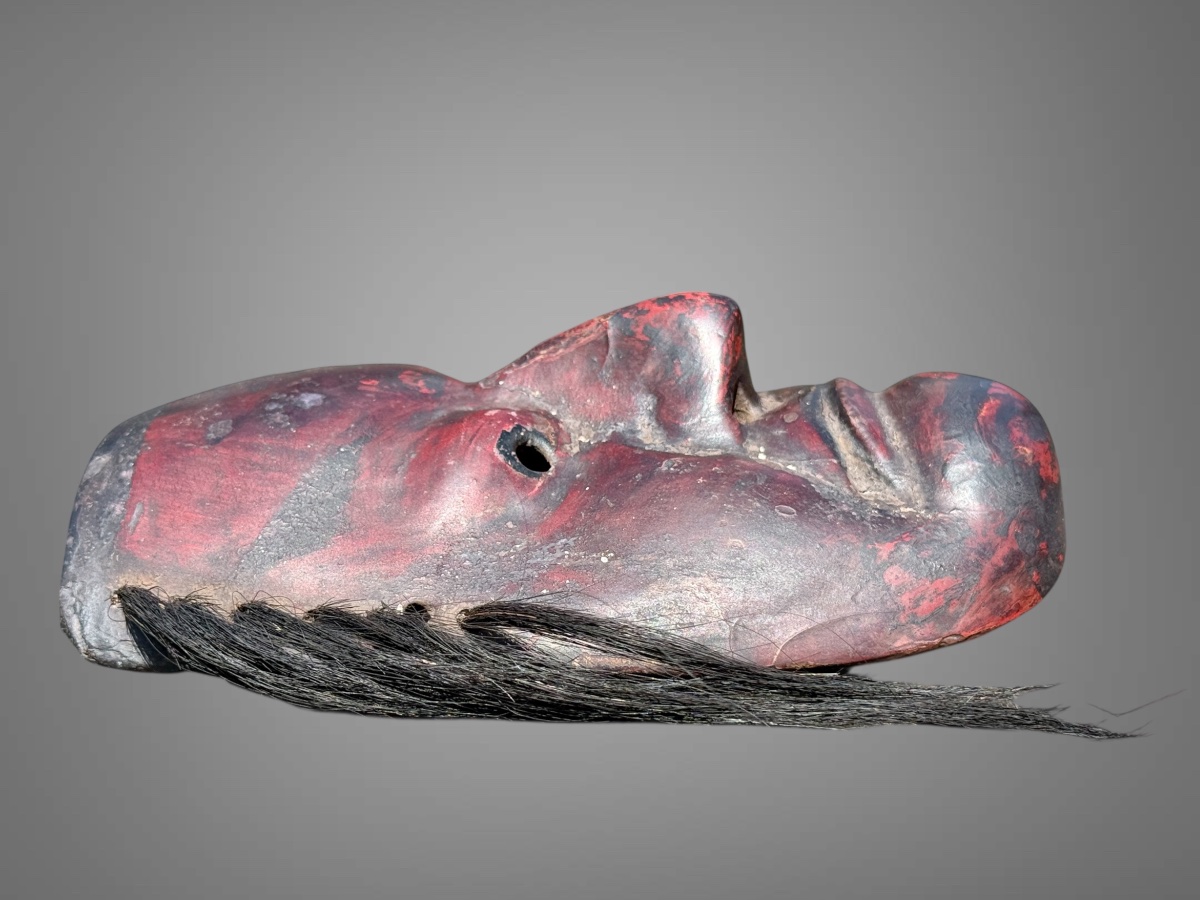 Masque Kagura, type démon,  en bois monoxyde sculpté  - Période Edo (1603 - 1868).-photo-8