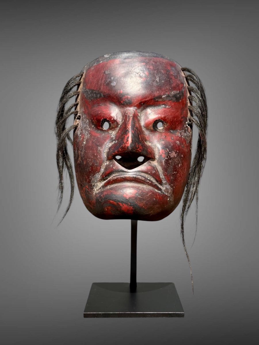 Masque Kagura, type démon,  en bois monoxyde sculpté  - Période Edo (1603 - 1868).