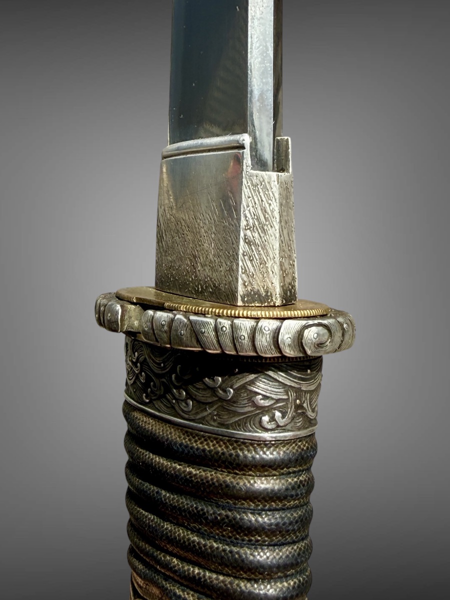 Japanese Wakizashi Sword, Silver Mountings, Blade Signed Tadaaki—edo Period (1603–1868).-photo-5