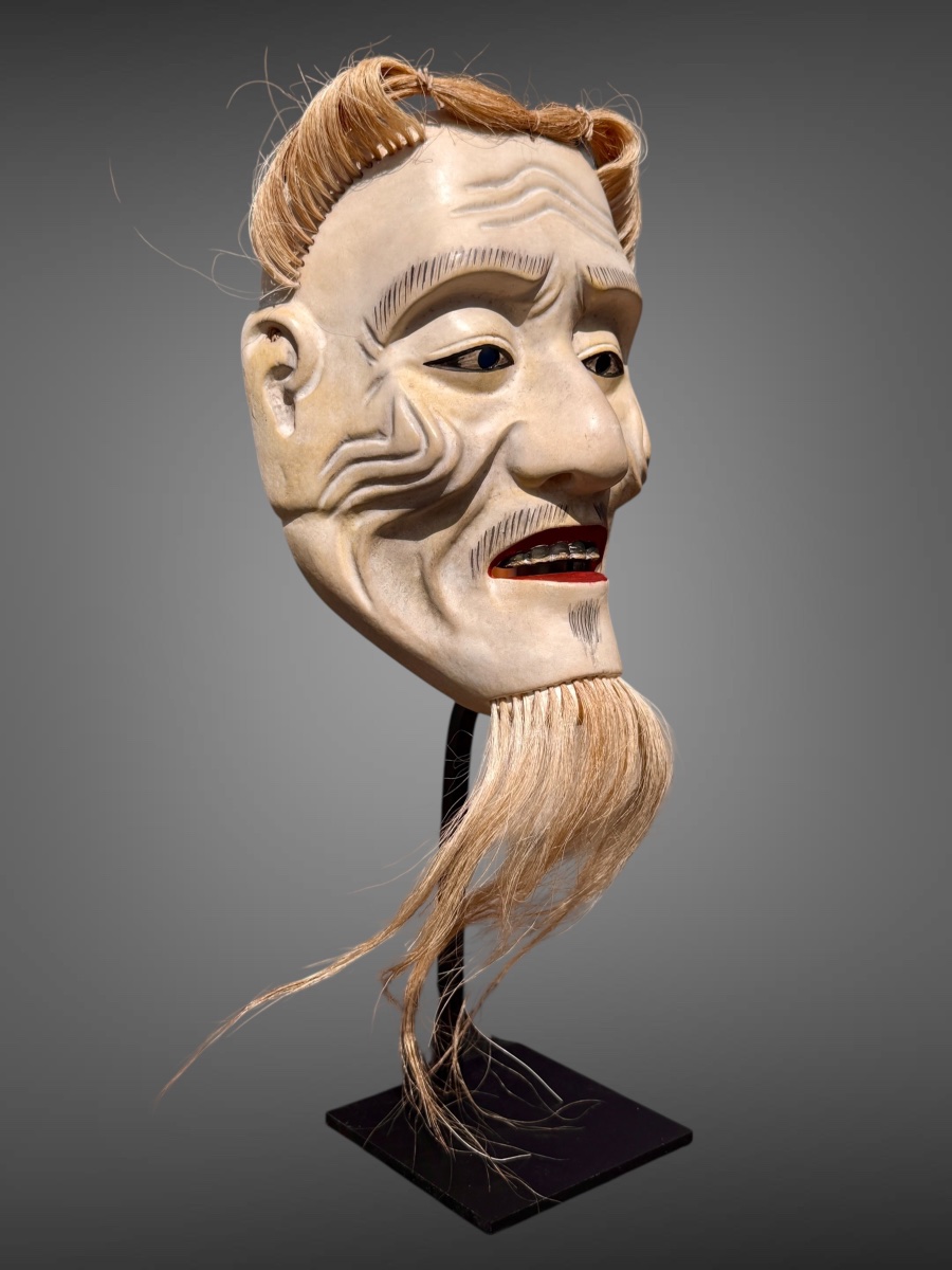 Masques De Théâtre Nô figurant un vieillard - Période Showa (1912-1989). -photo-2