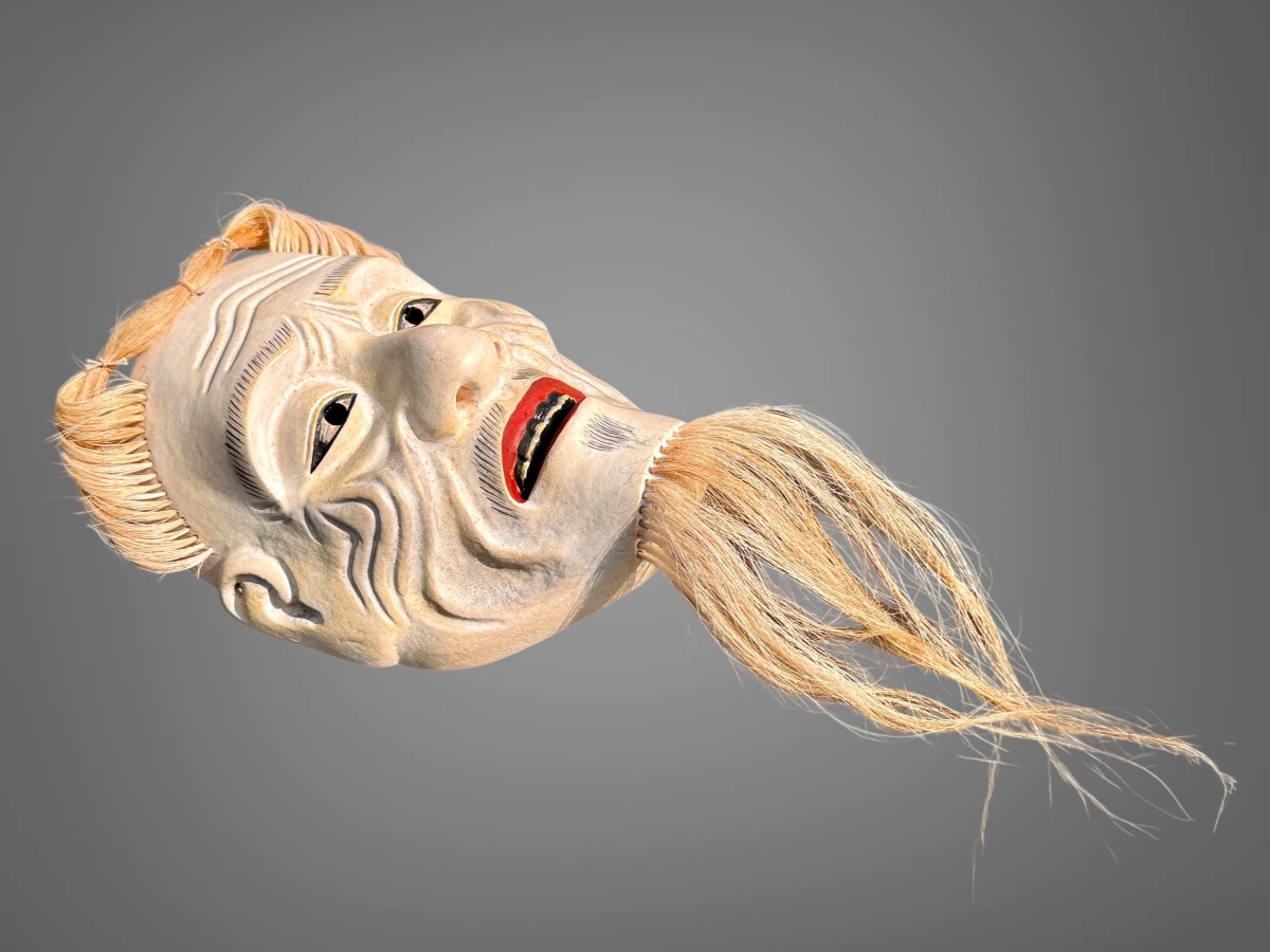 Masques De Théâtre Nô figurant un vieillard - Période Showa (1912-1989). -photo-2