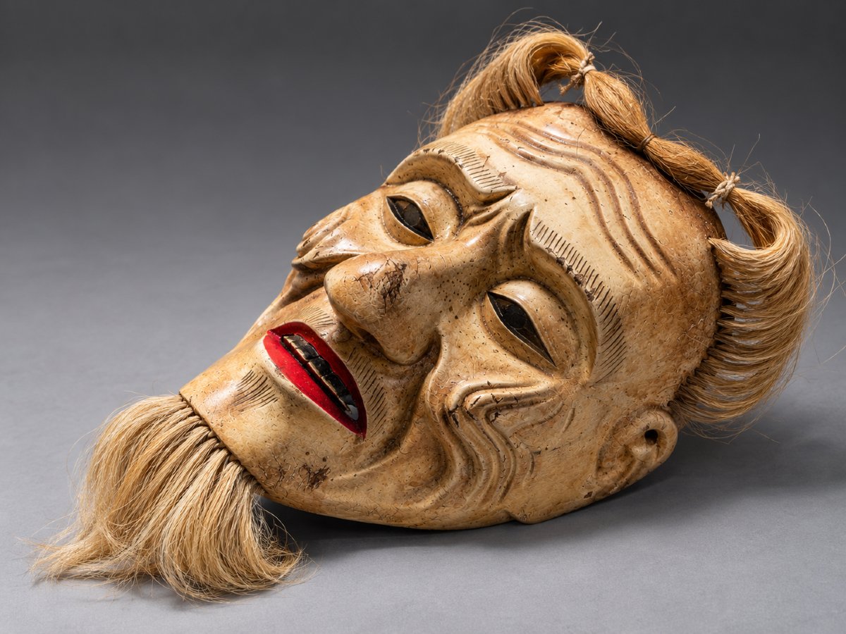 Noh Theater Masks Depicting An Old Man—showa Period (1912–1989). -photo-5