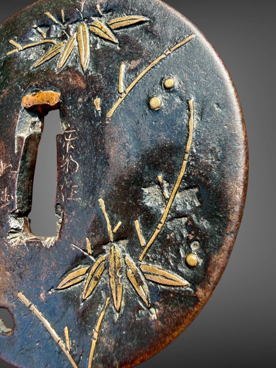 Wrought-iron Maru-gata Tsuba With Bamboo Motifs—edo Period (1603–1868).-photo-3