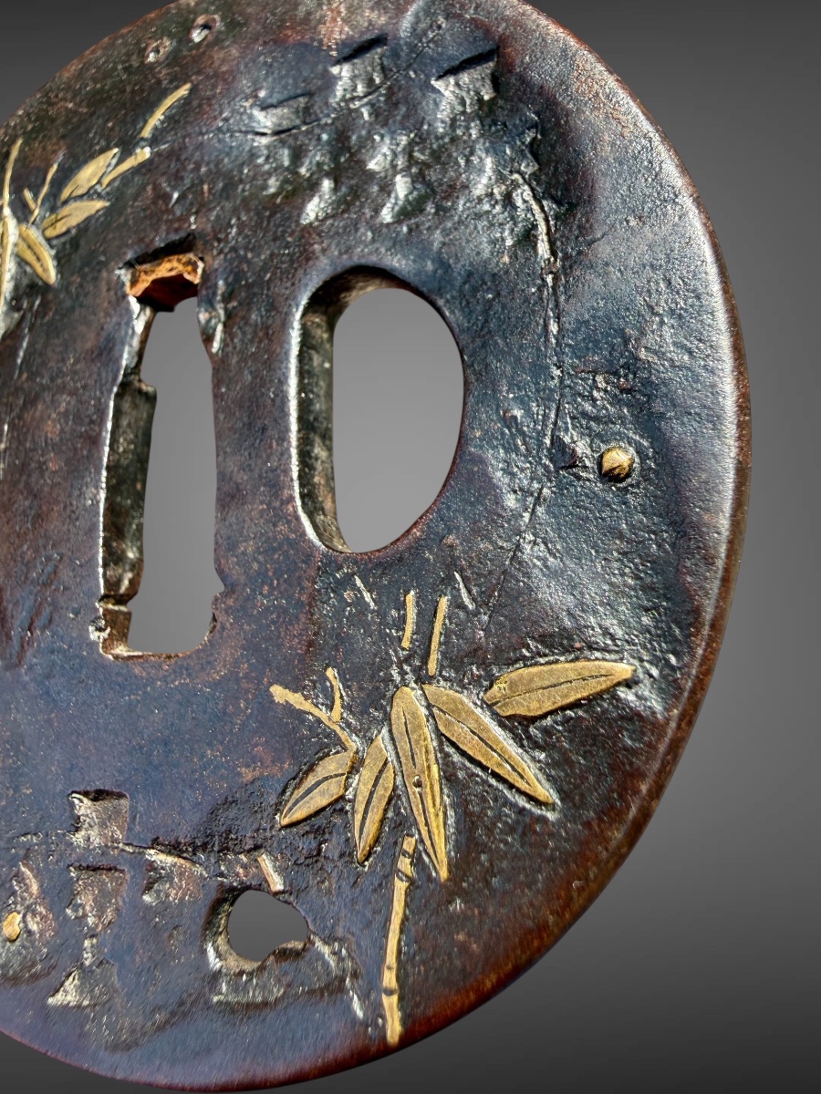Wrought-iron Maru-gata Tsuba With Bamboo Motifs—edo Period (1603–1868).-photo-4