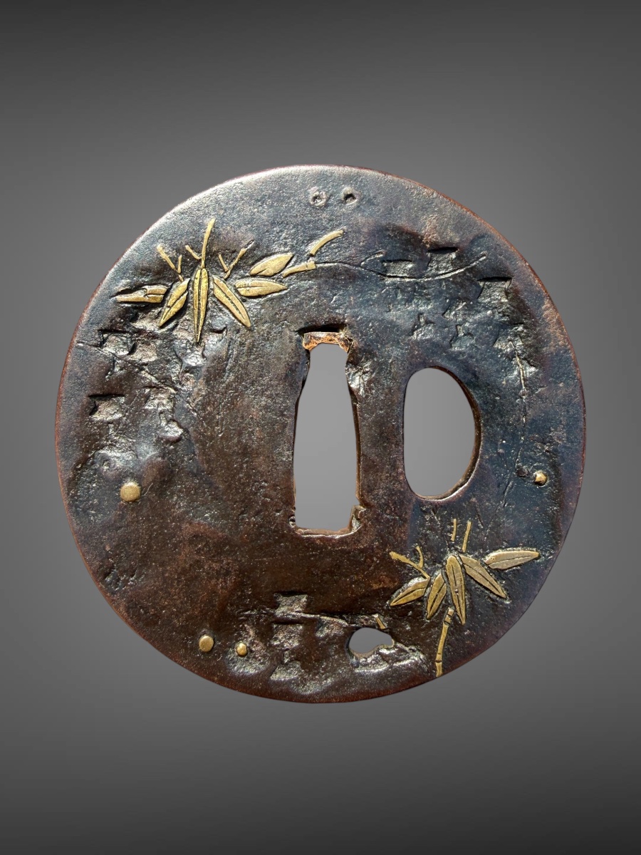 Wrought-iron Maru-gata Tsuba With Bamboo Motifs—edo Period (1603–1868).-photo-2