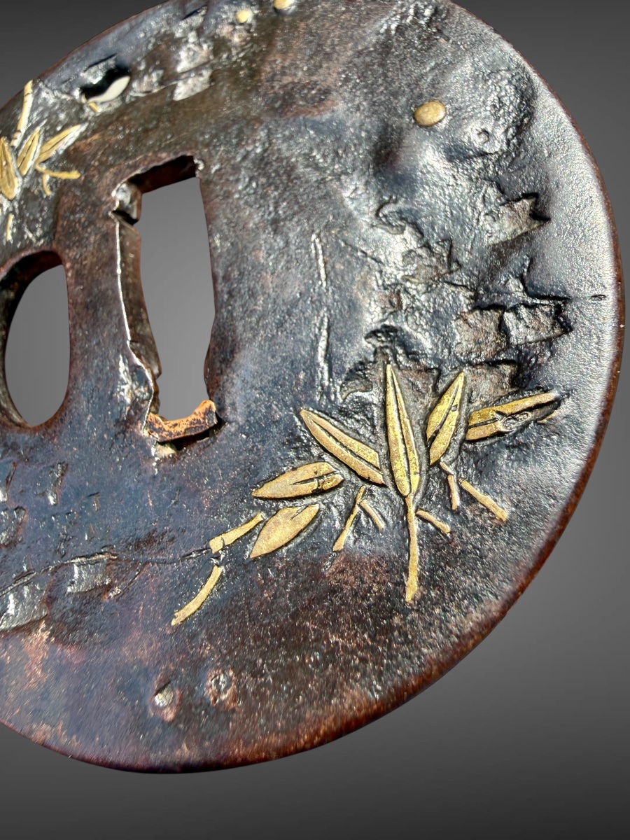 Wrought-iron Maru-gata Tsuba With Bamboo Motifs—edo Period (1603–1868).-photo-1