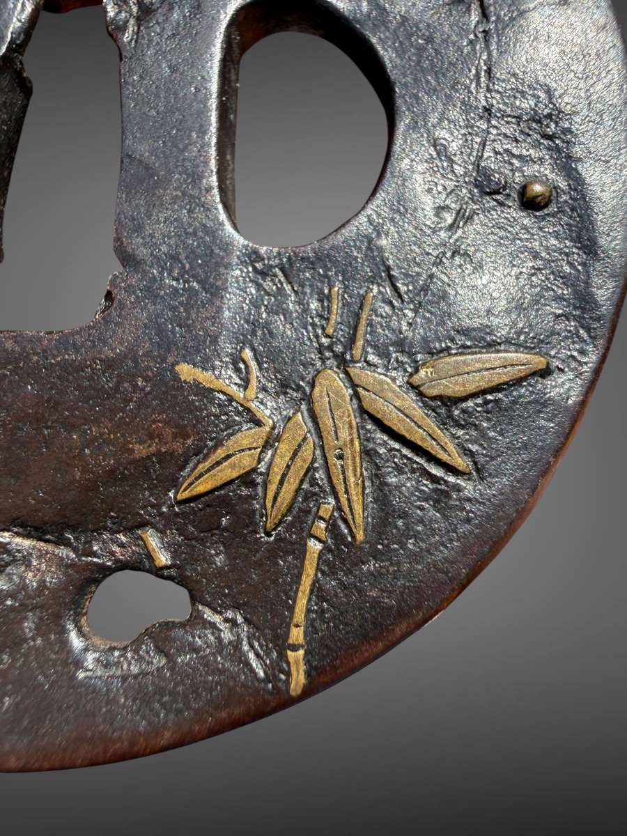 Wrought-iron Maru-gata Tsuba With Bamboo Motifs—edo Period (1603–1868).-photo-4