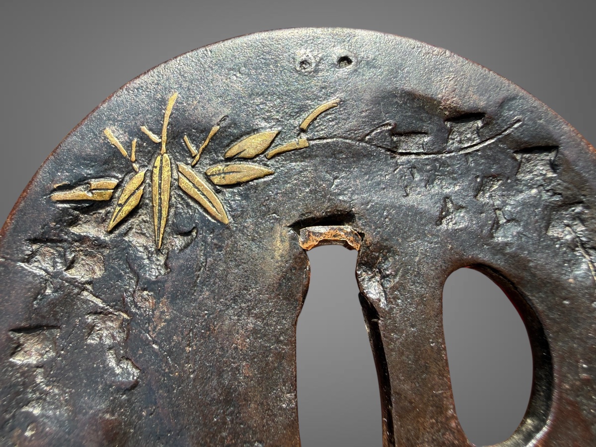 Wrought-iron Maru-gata Tsuba With Bamboo Motifs—edo Period (1603–1868).-photo-5