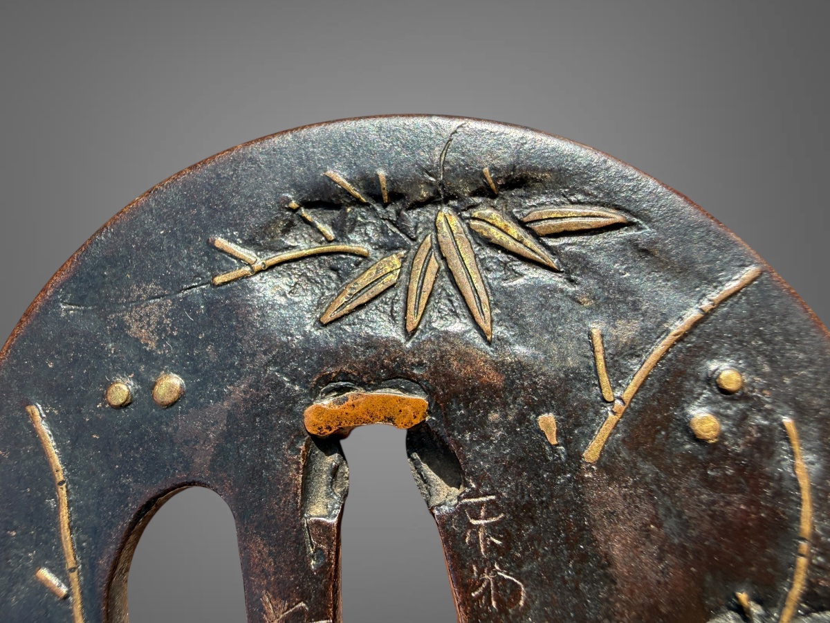 Wrought-iron Maru-gata Tsuba With Bamboo Motifs—edo Period (1603–1868).-photo-6