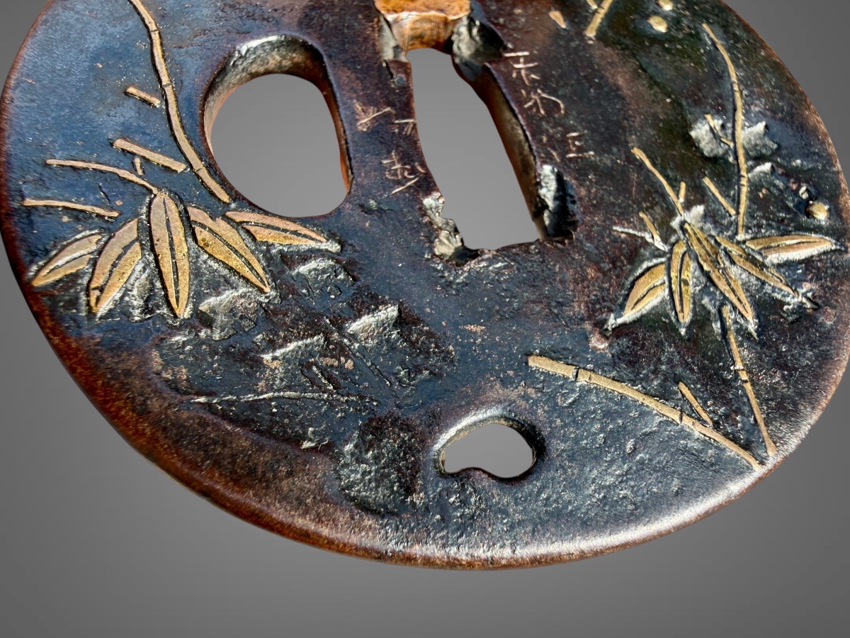 Wrought-iron Maru-gata Tsuba With Bamboo Motifs—edo Period (1603–1868).-photo-7