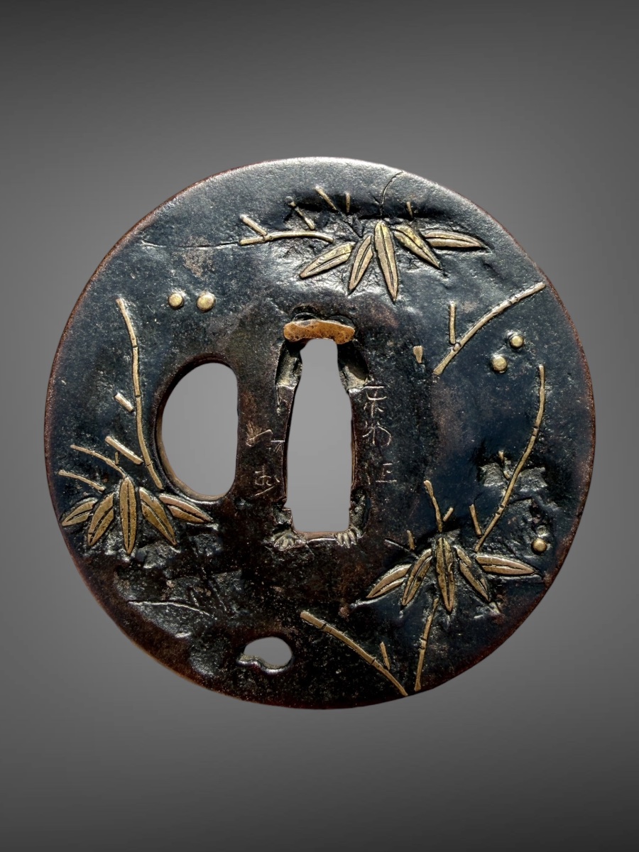 Wrought-iron Maru-gata Tsuba With Bamboo Motifs—edo Period (1603–1868).